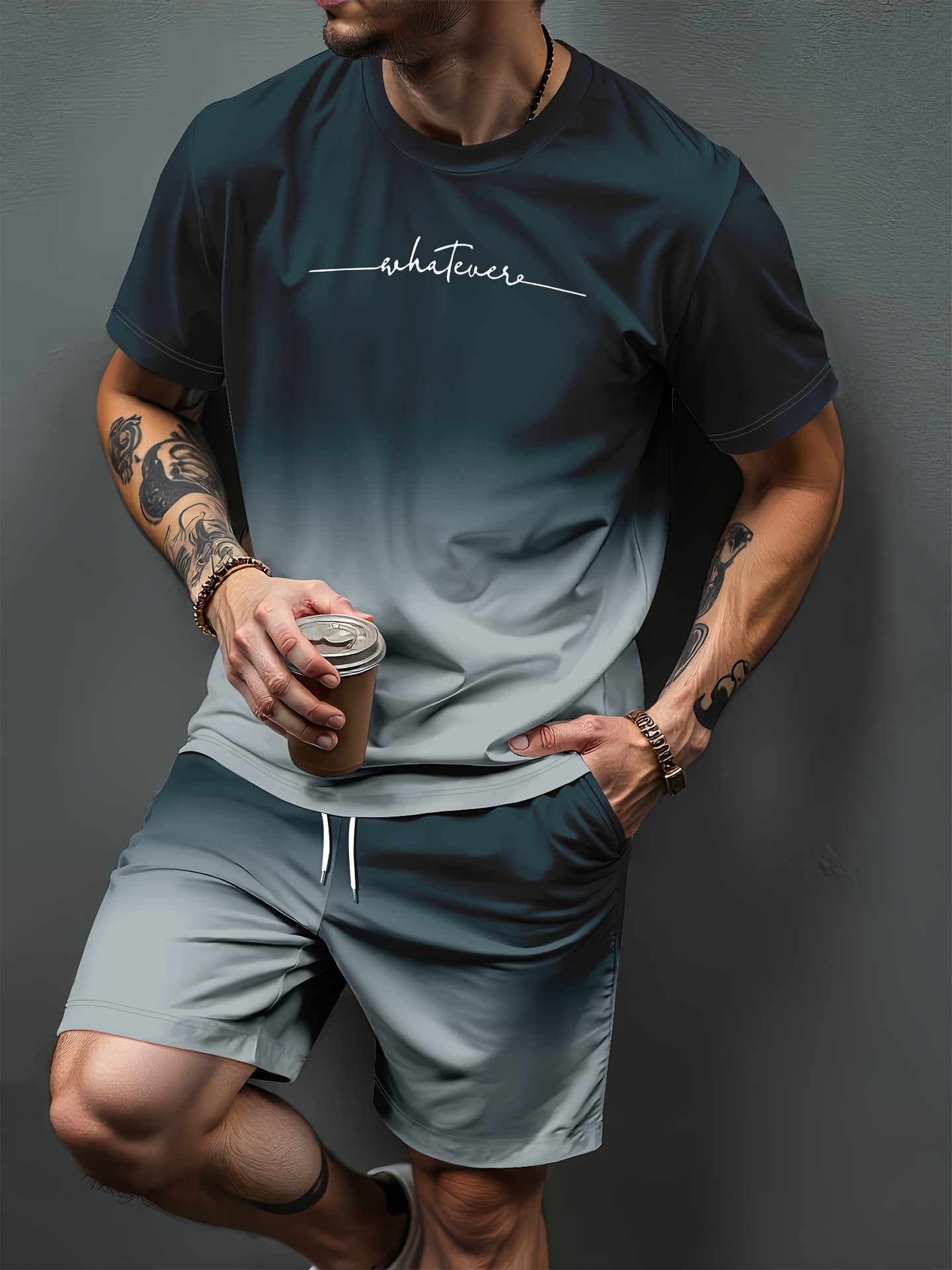 Summer Clothing Types - Pola Huruf Gradien Cetak 3D Setelan