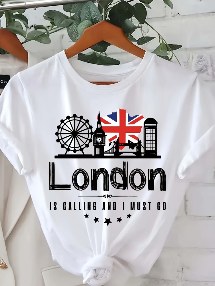 Summer Clothing London - Kaos Wanita Motif Huruf London, Lengan