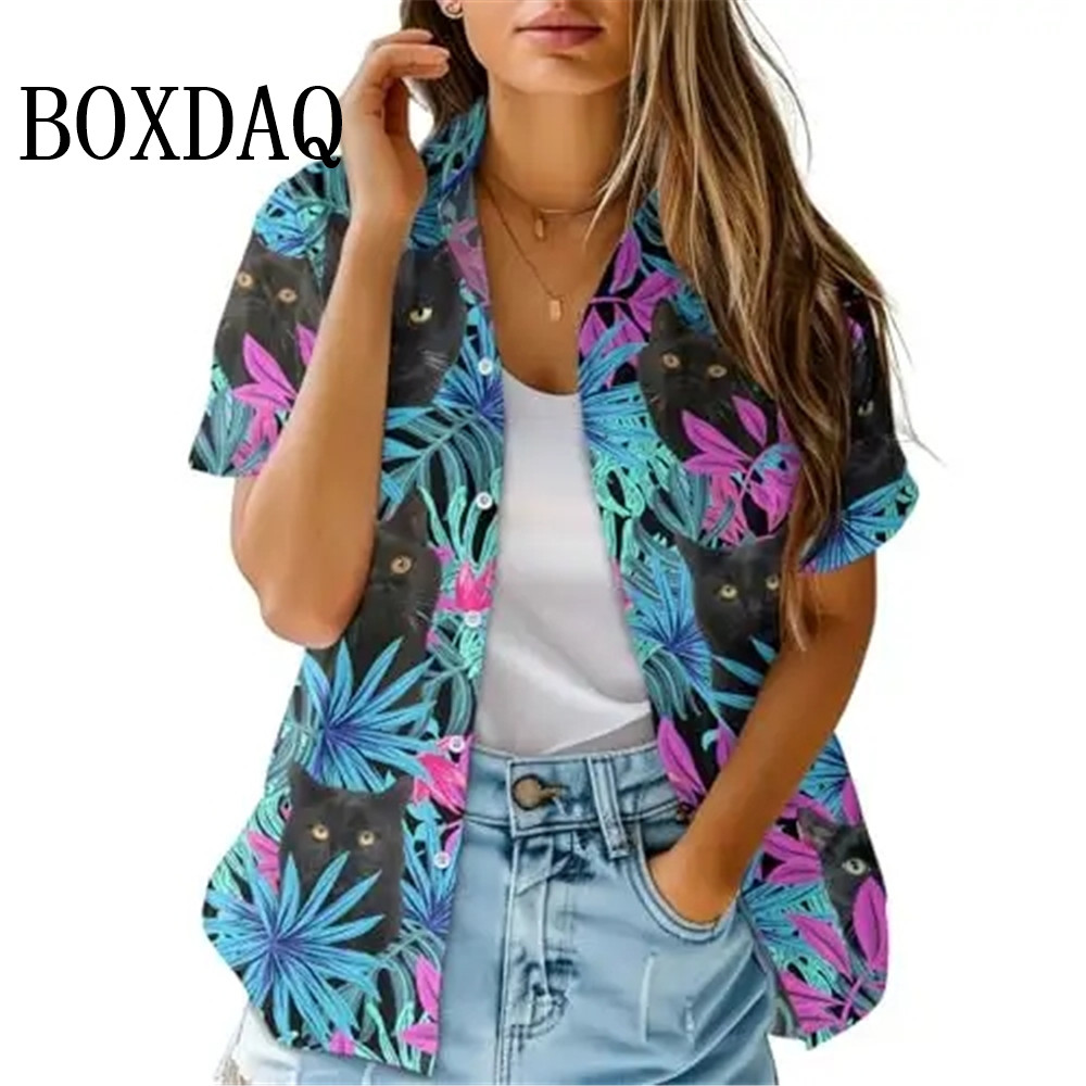 Beach Shirt Hawaiian - Blus Wanita Fashion Musim Panas Atasan