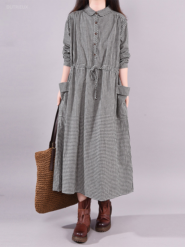 Gaun Vintage modis kotak-kotak - Summer Clothing Drawing ulasan dan harga