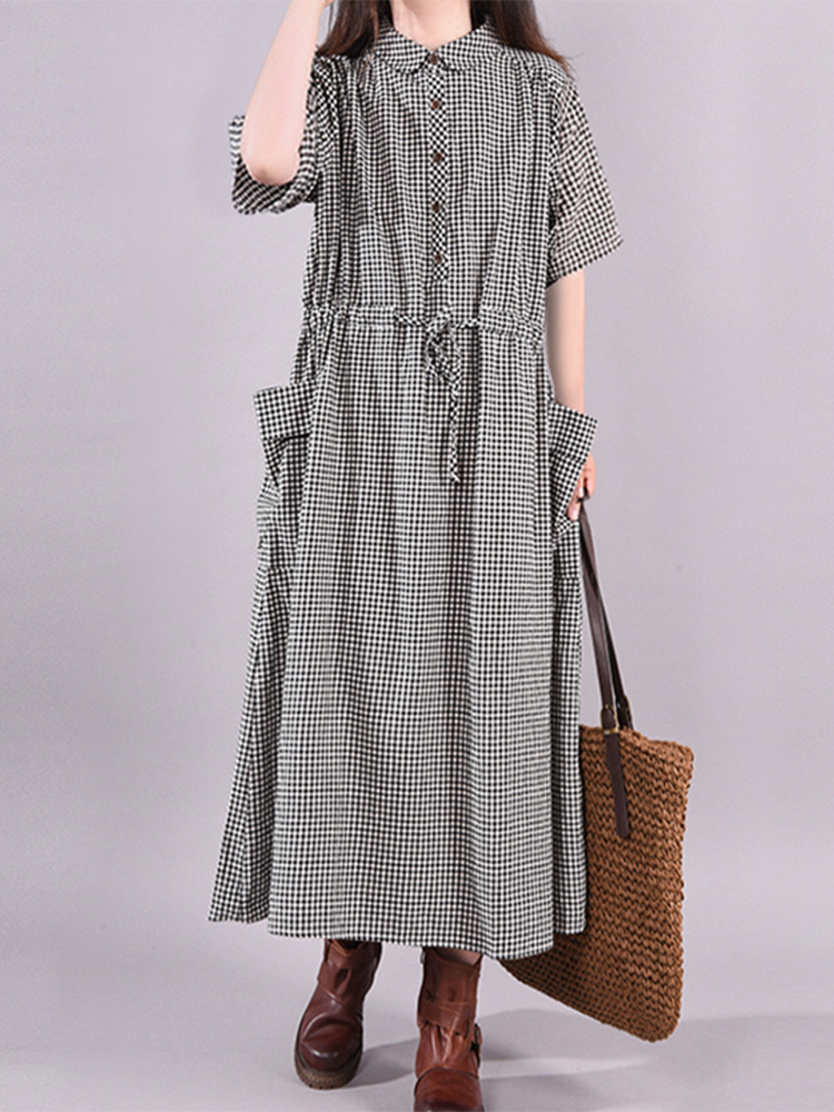 Gaun Vintage modis kotak-kotak - Summer Clothing Drawing ulasan dan harga