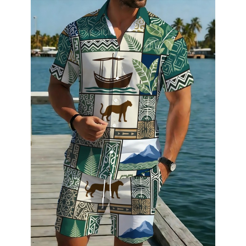 Setelan Pria Kasual Dua Potong - Beach Shirt Hawaiian ulasan dan harga